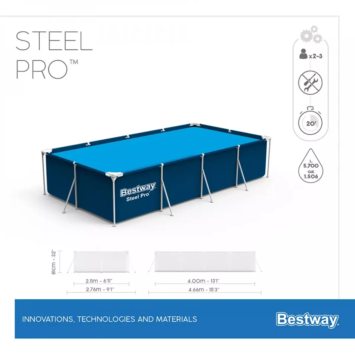 Бассейн каркасный 400x211x81 см с фильтром-насосом для дачи BESTWAY 56424 Бассейн каркасный 400x211x81 см с фильтром-насосом для дачи BESTWAY 56424